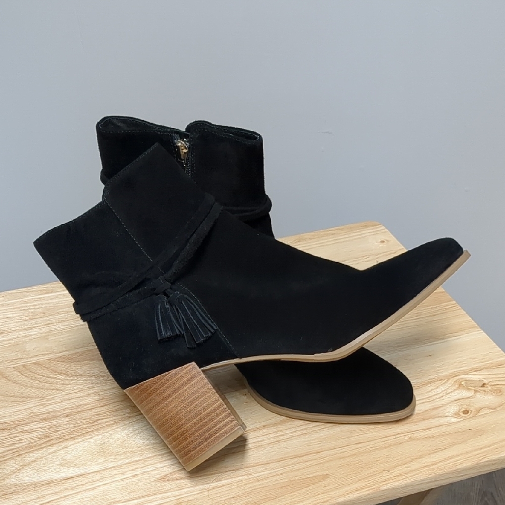 Jack Rogers Black Suede Ankle Boots with Chunky Heel
